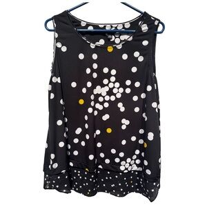 Alfani‎ Black and White Polka Dot Blouse with Yellow Accents